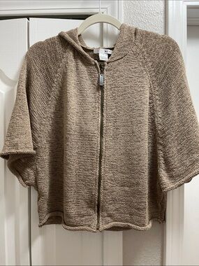 WD.NY Taupe Hooded Zip-Front Knit Shrug